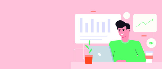 Internet workers collaborating with each other vector concept illustration
