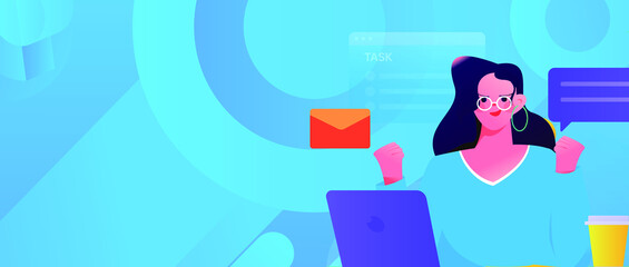 Fototapeta premium Internet workers collaborating with each other vector concept illustration 