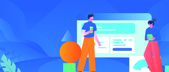 Internet workers collaborating with each other vector concept illustration
