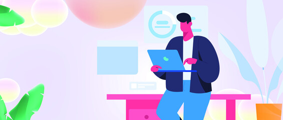 Internet workers collaborating with each other vector concept illustration
