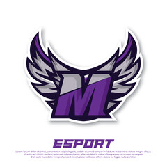 Eagle wing esport logo letter M design template, bird esport logo illustration, initial esport logo. © widoko