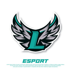 Eagle wing esport logo letter L design template, bird esport logo illustration, initial esport logo. © widoko