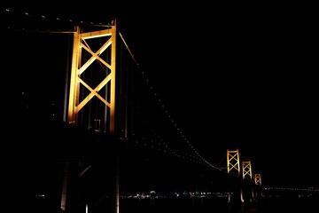 ライトアップされた瀬戸大橋　香川県側、与島PAより