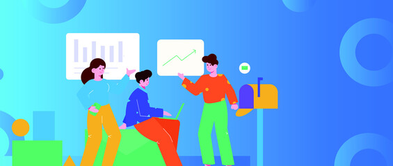 Internet workers collaborating with each other vector concept illustration
