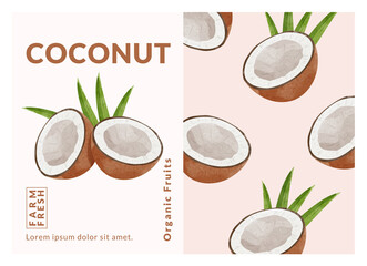 coconut packaging design templates, watercolour style vector illustration.