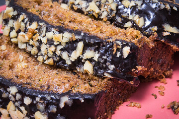 Homemade pastry made of zucchini with nuts and raisin