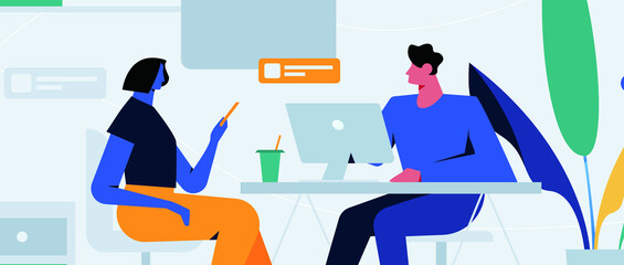 Internet workers collaborating with each other vector concept illustration
