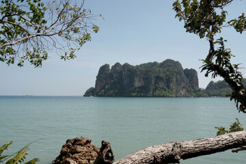 Landscape Railay Phranang Beach  white sand and blue sea with limestone in Railay Ao nang Krabi...