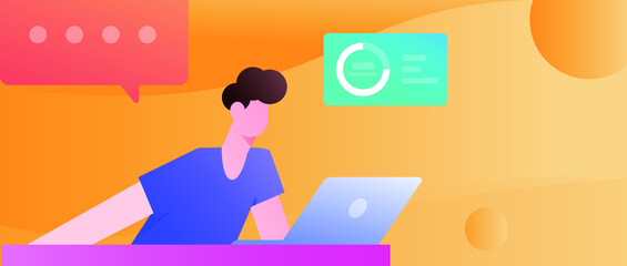 Internet workers collaborating with each other vector concept illustration
