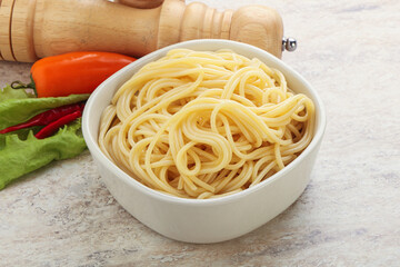 Italian pasta boiled spaghetti with oil