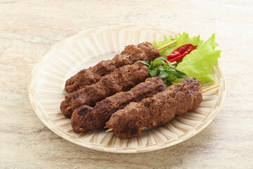 Beef kebab skewer minced meat