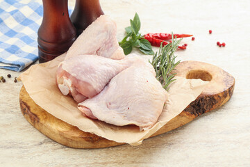 Raw chicken thighs, leg and wing