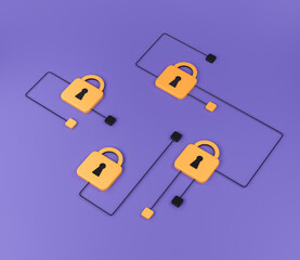 Padlock and data protection circuit line on bright background