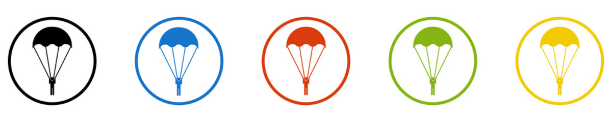Bunter Banner mit 5 farbigen Icons: Fallschirm oder Fallschirmsprung © kebox