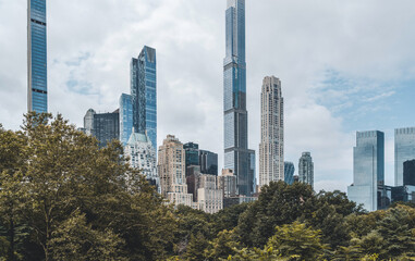 Fototapeta na wymiar New York business skyscrapers, central park at daylight