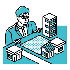 住宅街の空き地を見つめるビジネスパーソン