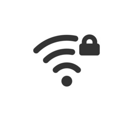 Wifi symbol and lock icon. Blocked wireless internet signal. Wi-Fi signal error. Failure wifi icon. Disconnected wireless internet signal. Vector illustration isolated on white background.