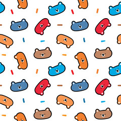 Seamless Pattern with Cartoon Bear Face Design on White Background