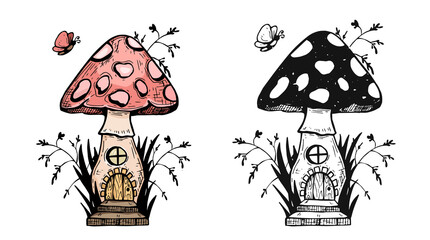 fantastic mushroom. Vector sketch. eps. fly agaric vector coloring book