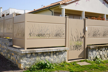 design suburb door beige sand metal aluminum house with brown modern fence home protect