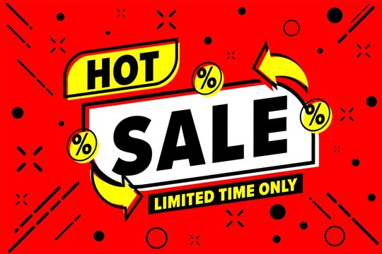 Hot sale with limited time only template banner design. End of season special offer, burning price with great clearance advertising vector illustration