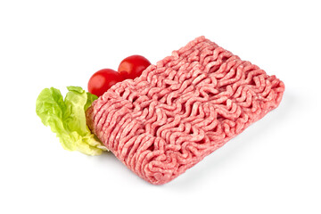 minced meat, pork, beef, forcemeat, clipping path, isolated on white background, full depth of field