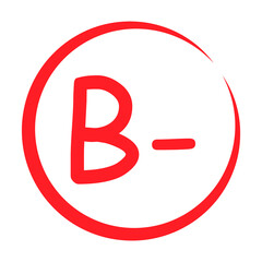 Grade result B minus. Hand drawn icon in red color. Test exam mark report vector illustration