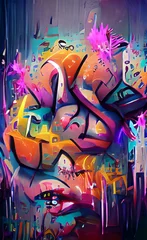 Foto op Plexiglas Straatgraffiti, abstracte woorden op de muur. Graffiti tekenen met felle kleuren, verf. Illustratie © Mars0hod