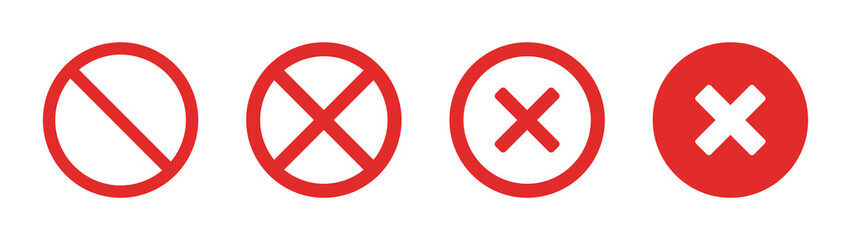 Cancel icon set. Ban sign vector illustration. Close symbol isolated on white background.