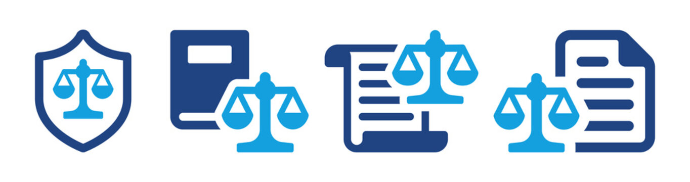 Justice and law vector concept. Legal document icon set isolated on white background.