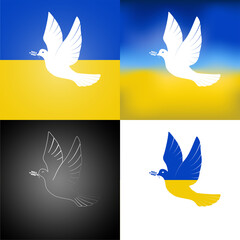 White dove of Peace. Save Ukraine, no war. Vector illustration, flat design