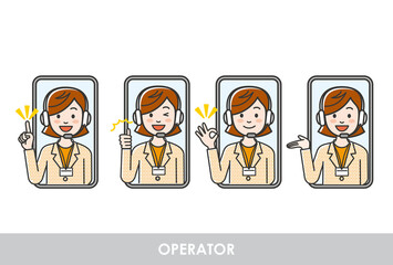 オンラインで説明する女性オペレーターのイラスト