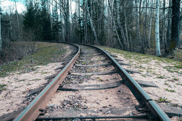 Fototapeta premium The old narrow-gauge railway close up. Latvia.