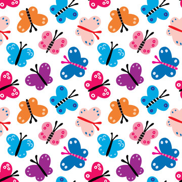 Seamless Pattern of Butterfly Design on White Background