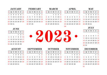 Vector calendar 2023 year. Landscape design. English horizontal wall or pocket calender template