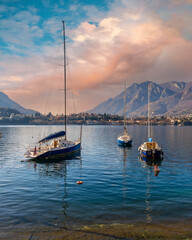 Lecco City Como Lake side view in Italia