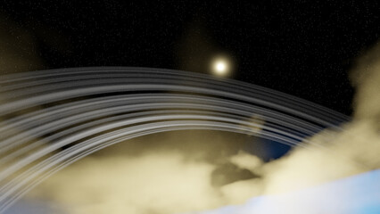 Saturn ring above Saturn atmosphere with sun and star field in background (3D Rendering) © เท้ PY15MU