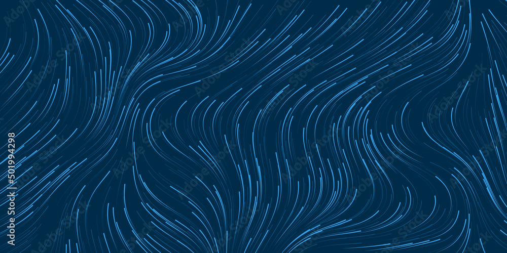 Poster dark blue curving, vertically flowing striped lines pattern - modern style futuristic digitally gene