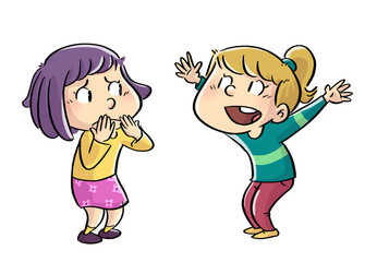 Fototapeta illustration of two little girls talking worried obraz