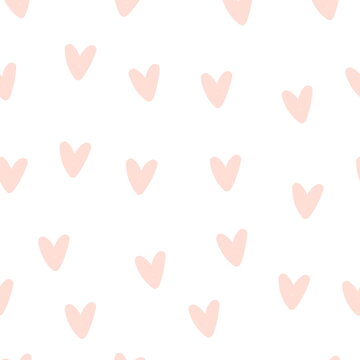 Pink white seamless pattern of hearts vector background, drawing of hearts shape
