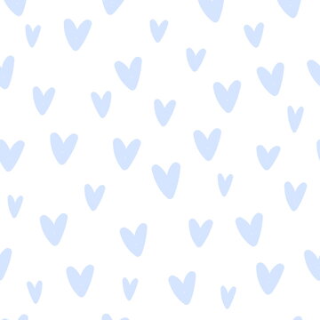 Seamless pattern of hearts, vector background, drawing of hearts shape light blue color
