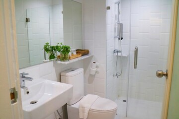 Full of Scandinavian style, pure white and clean bathroom