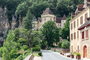 Castle of La Malartrie overlooks one of most beautiful village of France La Roque Gageac, Perigord...