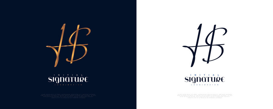 Initial H and S Logo Design in Gold Handwriting Style. HS Signature Logo or Symbol for Wedding, Fashion, Jewelry, Boutique and Business Brand Identity