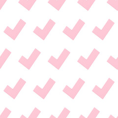 Vector 3d pink checkmark checklist icons. Correct check mark answer flag seamless pattern