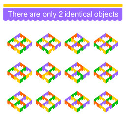 Fototapeta na wymiar Logical game. Need to find two identical objects. Visual intelligence. Vector illustration