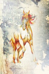 Fototapeta na wymiar Colorful horse art illustration grunge painting drawing