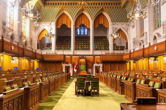  The interior of the House of Commons, Ottawa, Canada. The Canadian Houses of Parliament date back to 1867