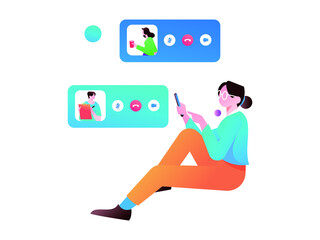 Remote video chat communication meeting flat vector concept illustration
