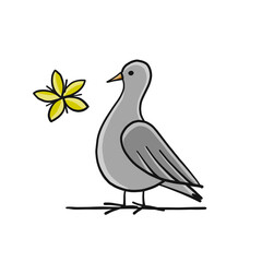 Pigeon bird isolated on white. Sketch for your design